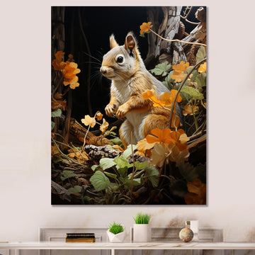 Brown Squirrel Squirrels Antics Pastoral - Squirrel Large Canvas Wall Art